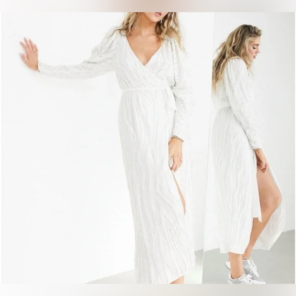 ASOS EDITION • Midi wrap dress with abstract stripe beading • Size 12